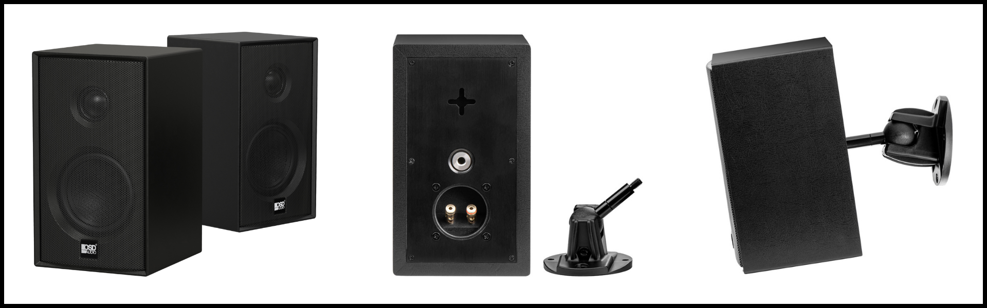 A collage of 3 images showcasing the Nero MODQ2 Speakers
