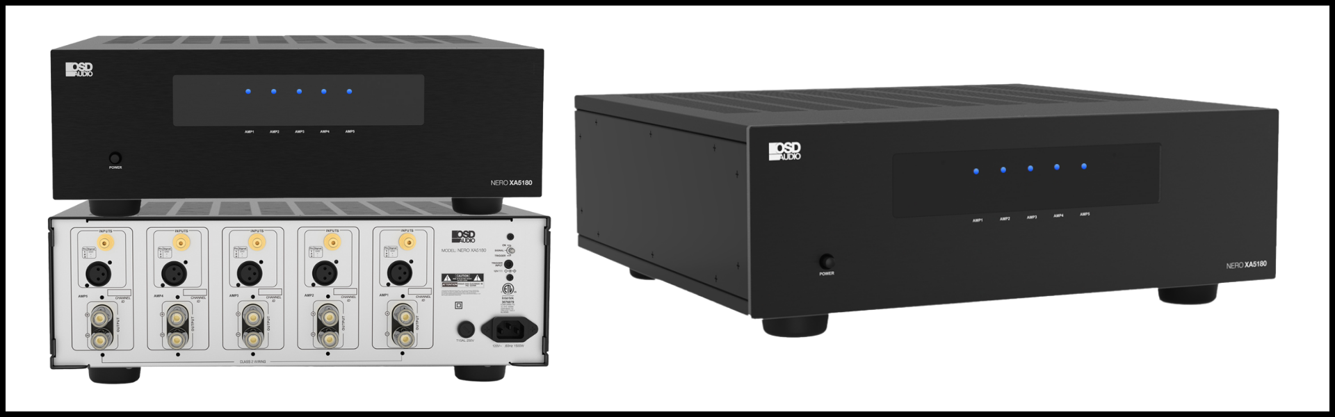 Images showcasing the front and back of the Nero XA5180 Home Theater Amplifier