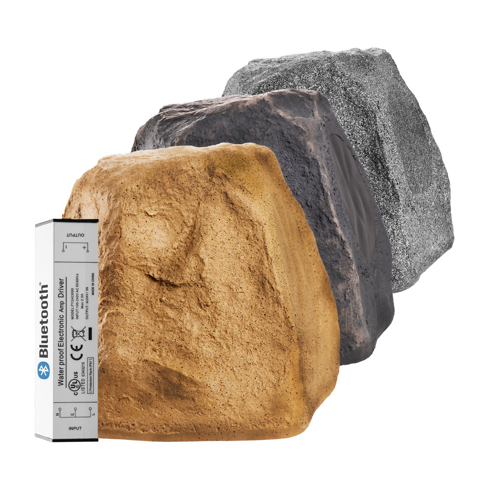 5.25" Bluetooth® Wireless Weather Resistant Rock Speaker Pair, Brown, Grey or Slate - BTR150