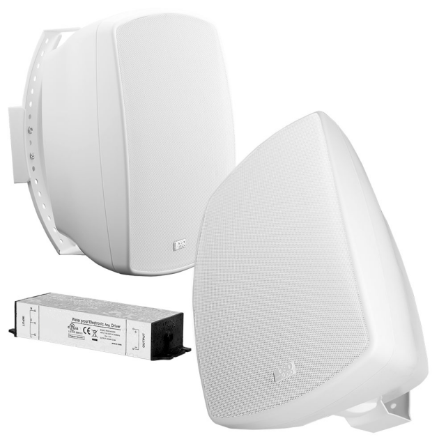 6.5" Bluetooth Outdoor Patio Speaker Pair 150W, IP54 Rated, Full Motion Bracket, Black/White BTP650