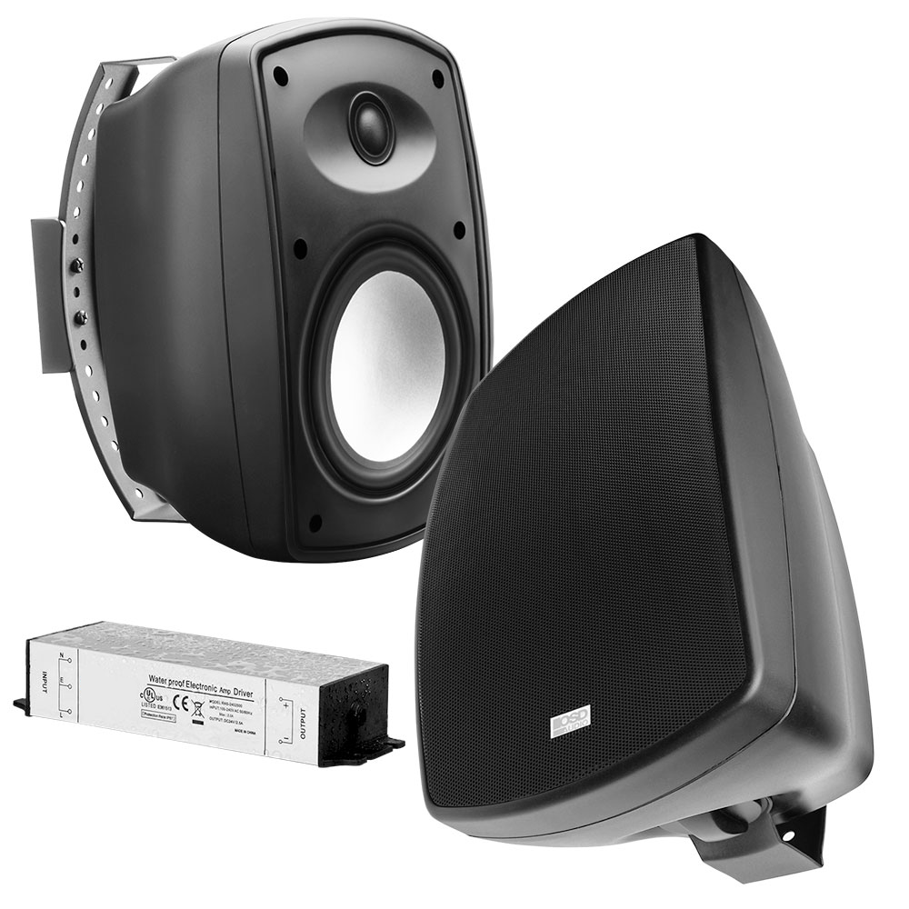 6.5" Bluetooth® Wireless Patio Speaker Pair w/ Waterproof Power Supply Black - BTP650