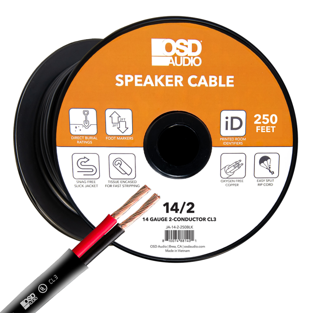 14/2 Speaker Wire Spools 100Ft and 250Ft, Outdoor Burial Rated, In-Wall UL Listed - White or Black