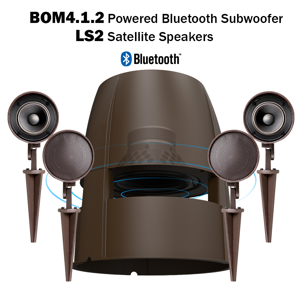 BOM4.1.2 Bluetooth Powered Wireless Subwoofer w/ Speaker Amp + LS2  In-Ground Outdoor Speakers Bundle