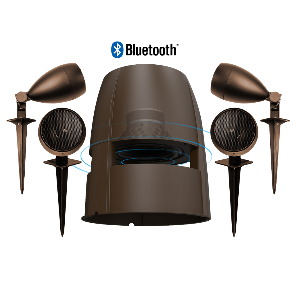 BOM4.1.2 Bluetooth Powered Wireless Subwoofer w/ Speaker Amp + LS3 Landscape Outdoor Speakers Bundle