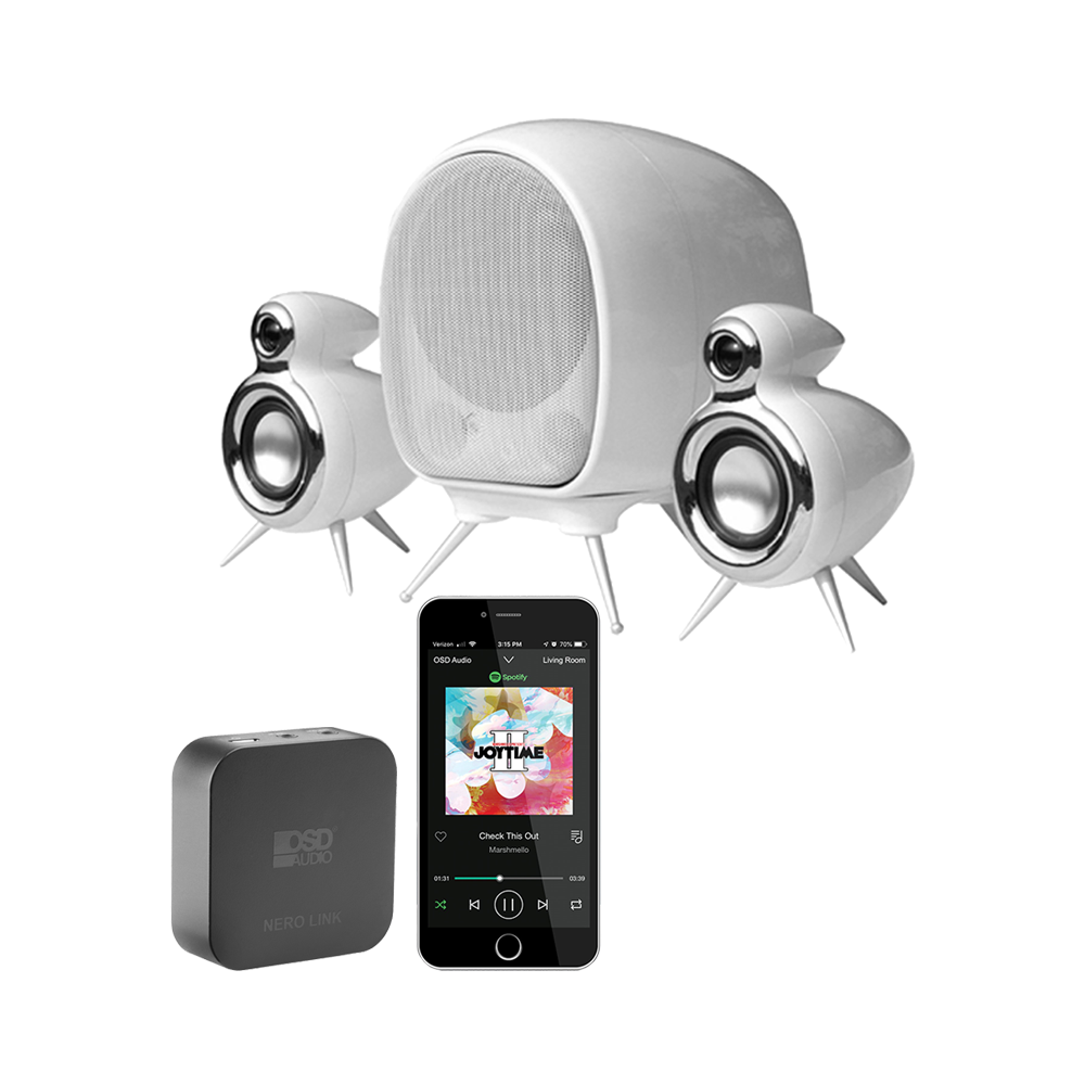 Classic Retro 2.1 Speaker System W/ Built-In Amplifier + Wi-Fi Wireless Streaming Receiver Module