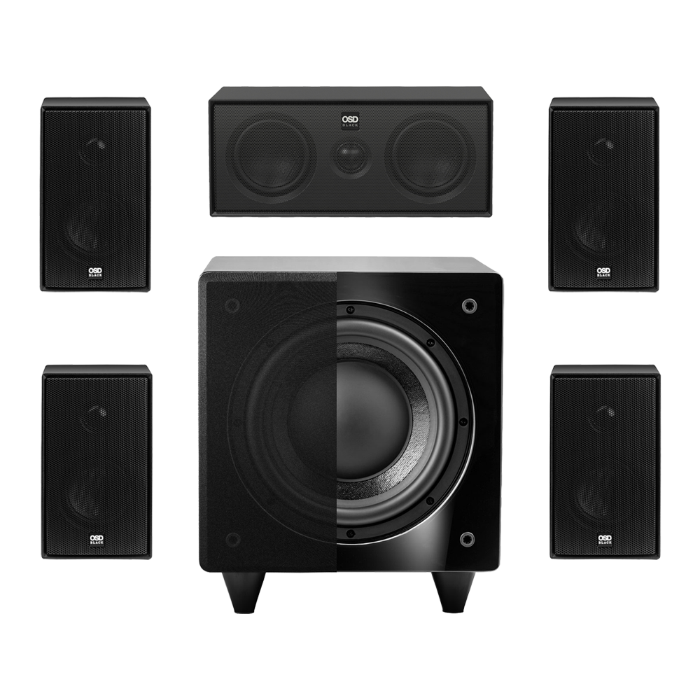 OSD Nero 5.1 Home Theater System, 4x MODQ2 Bookshelf Speakers, MODQ3 LCR Speaker, Dual X8 Subwoofer