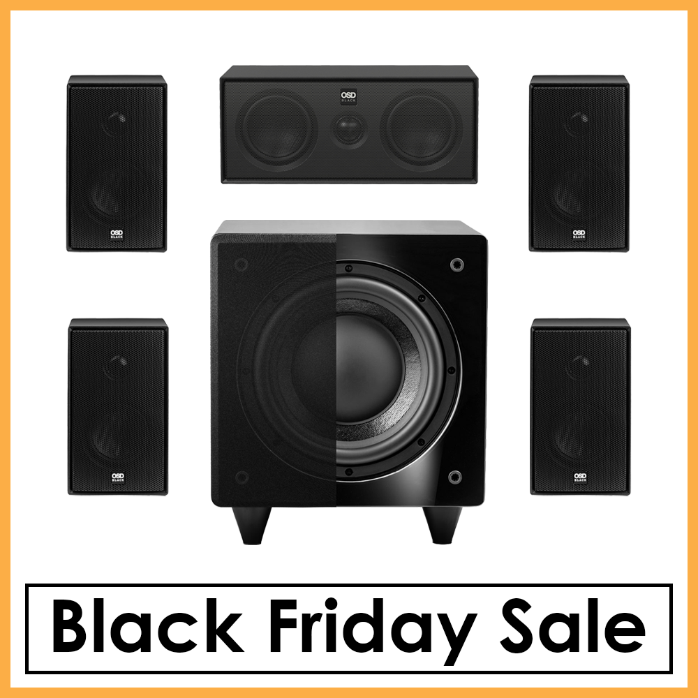 OSD Nero 5.1 Home Theater System, 4x MODQ2 Bookshelf Speakers, MODQ3 LCR Speaker, Dual X8 Subwoofer