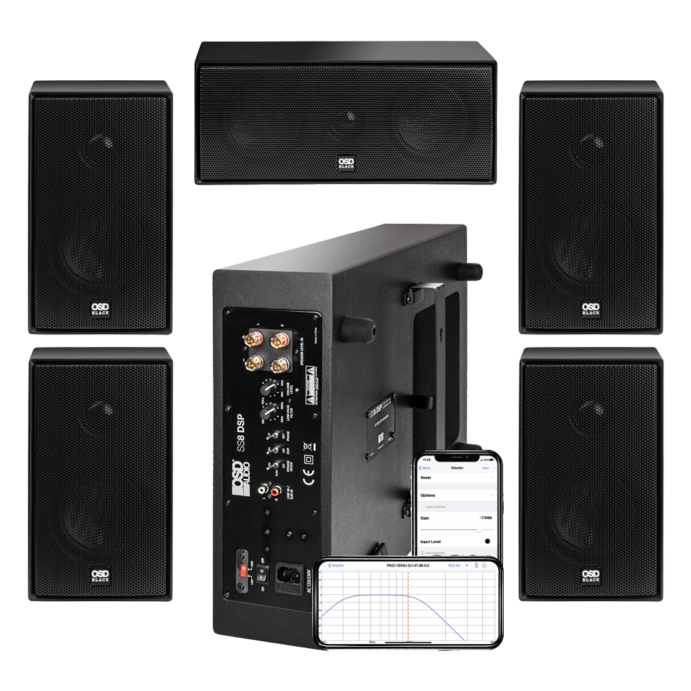 SS8-DSP 8" Powered Subwoofer + x2 Pairs MODQ2 Speakers + MODQ3 Bookshelf Speaker