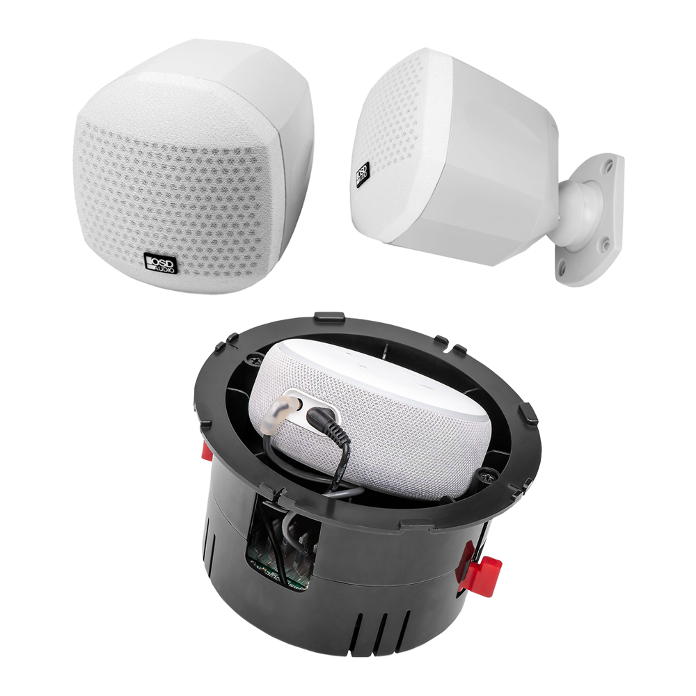 NERO-VOX Flush Mount In Wall Amplifier + NERO-MINI White Cube Satellite Mountable Speaker Bundle