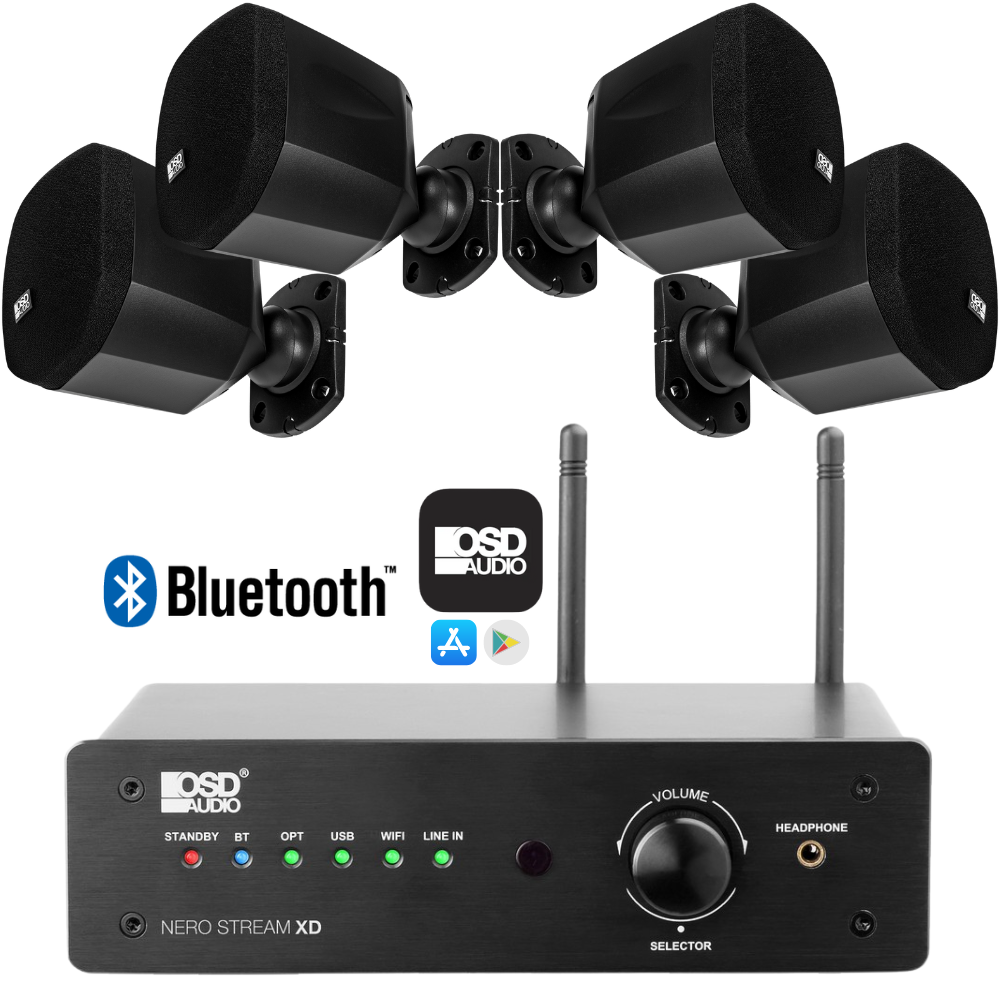 NERO-STREAM-XD Hi-Fi DAC Class D Streaming Amplifier + NERO-MINI Black Cube Satellite Speaker Bundle