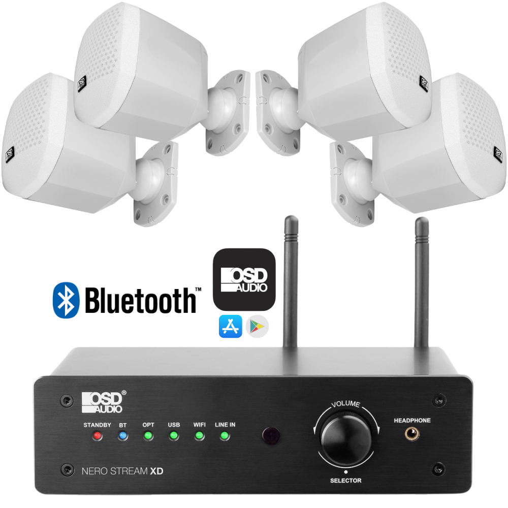 NERO-STREAM-XD Hi-Fi DAC Class D Streaming Amplifier + NERO-MINI White Cube Satellite Speaker Bundle