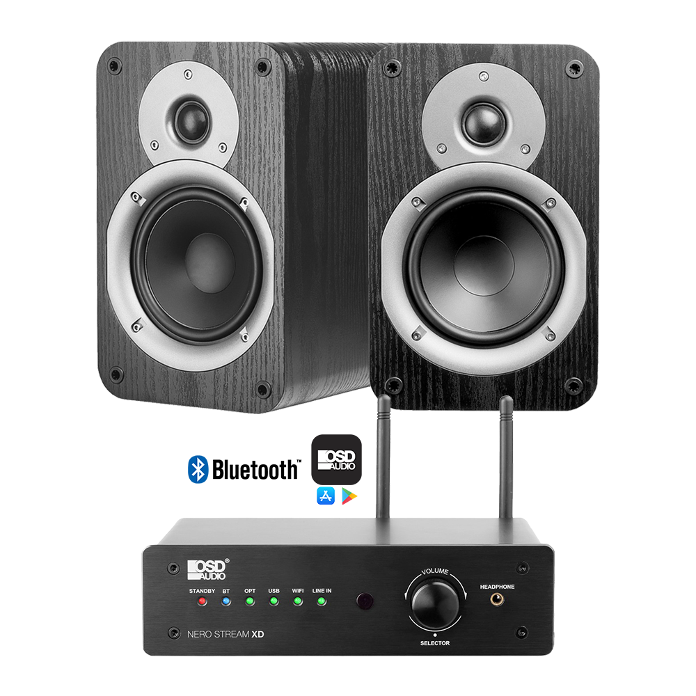 OSD Nero App-Controlled 2.0 System, Studio5 Bookshelf Speaker Pair + Nero Stream HiFi Amplifier