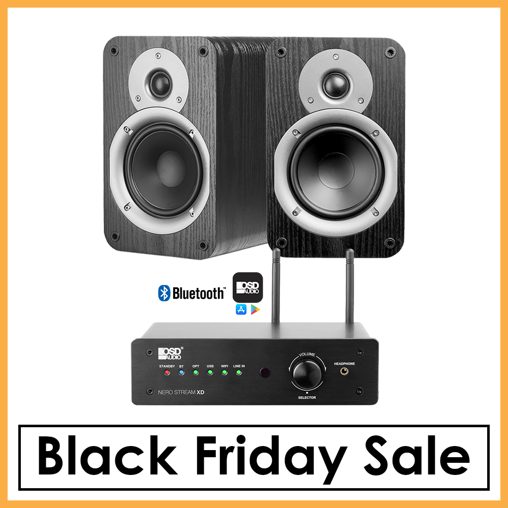 OSD Nero App-Controlled 2.0 System, Studio5 Bookshelf Speaker Pair + Nero Stream HiFi Amplifier
