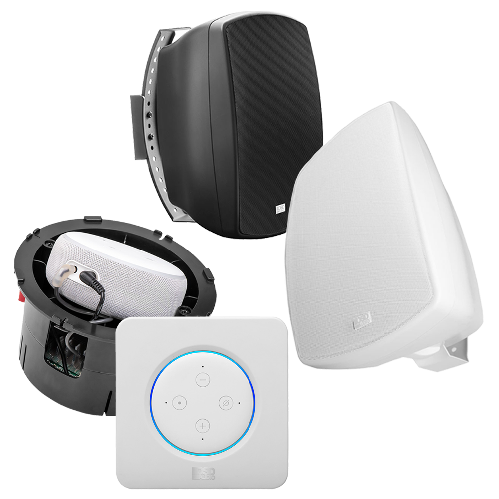 NERO-VOX  In Wall Flush Mount Amplifier + AP525 Outdoor Patio Speaker Pair Bundle - Black or White