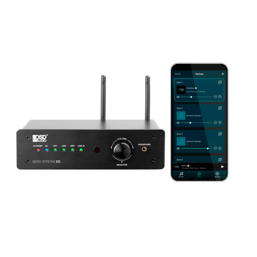 OSD Nero Stream 120W App Control Amplifier, Compact Design, Built-In DAC, WiFi Streaming, Bluetooth