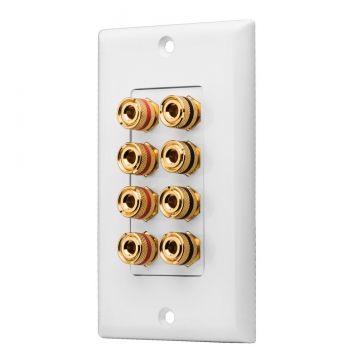 OSD WP8 Eight Terminal Decora Wall Plate for Two Speaker Pairs with Gold Plated Binding Posts