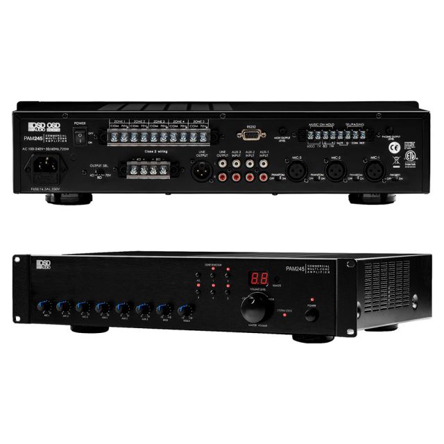 240W Commercial 70V Amplifier - Multi-Channel High Power Output, Class D, w/ IR Remote PAM245