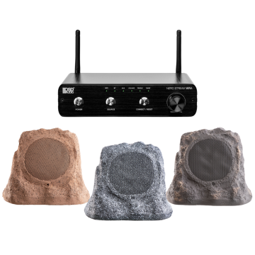 OSD Outdoor App Control Rock Bundle - 4x 6.5" Rock Speakers Slate, Grey, Brown + Outdoor Amplifier