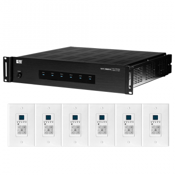 6-Zone Multi-Zone Amplifier 80W/Ch + 6 In-Wall Control Keypads & Remote Control Flexible Home Audio