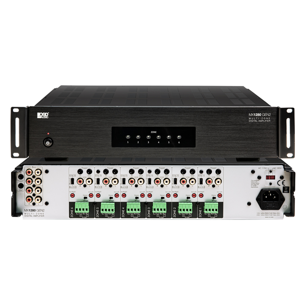 6 Zone Amplifier 12Ch x 80W, Class D, Front Panel On/Off Buttons, Distributed Audio MX1280 GEN2