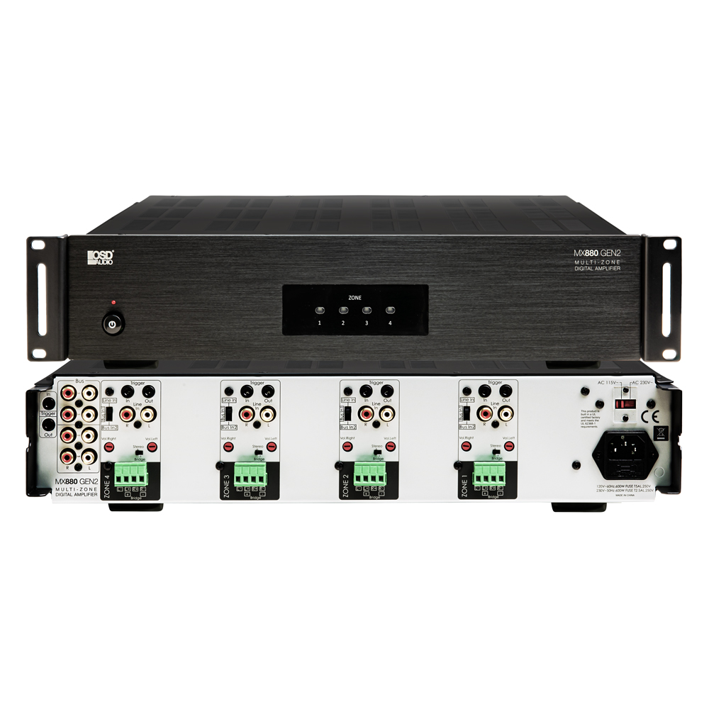 4 Zone Amplifier 8Ch x 80W, Class D, Front Panel On/Off Buttons, Distributed Audio MX880 GEN2
