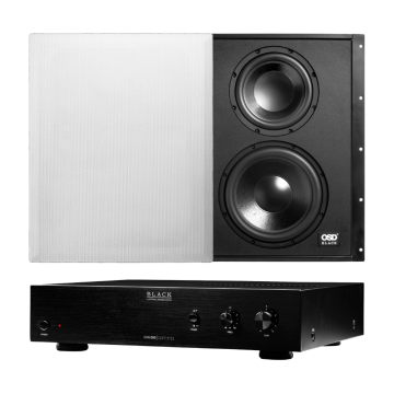 OSD Black 300W Class A/B Mono Subwoofer Amplifier + In-Wall Dual Driver Passive Subwoofer Bundle
