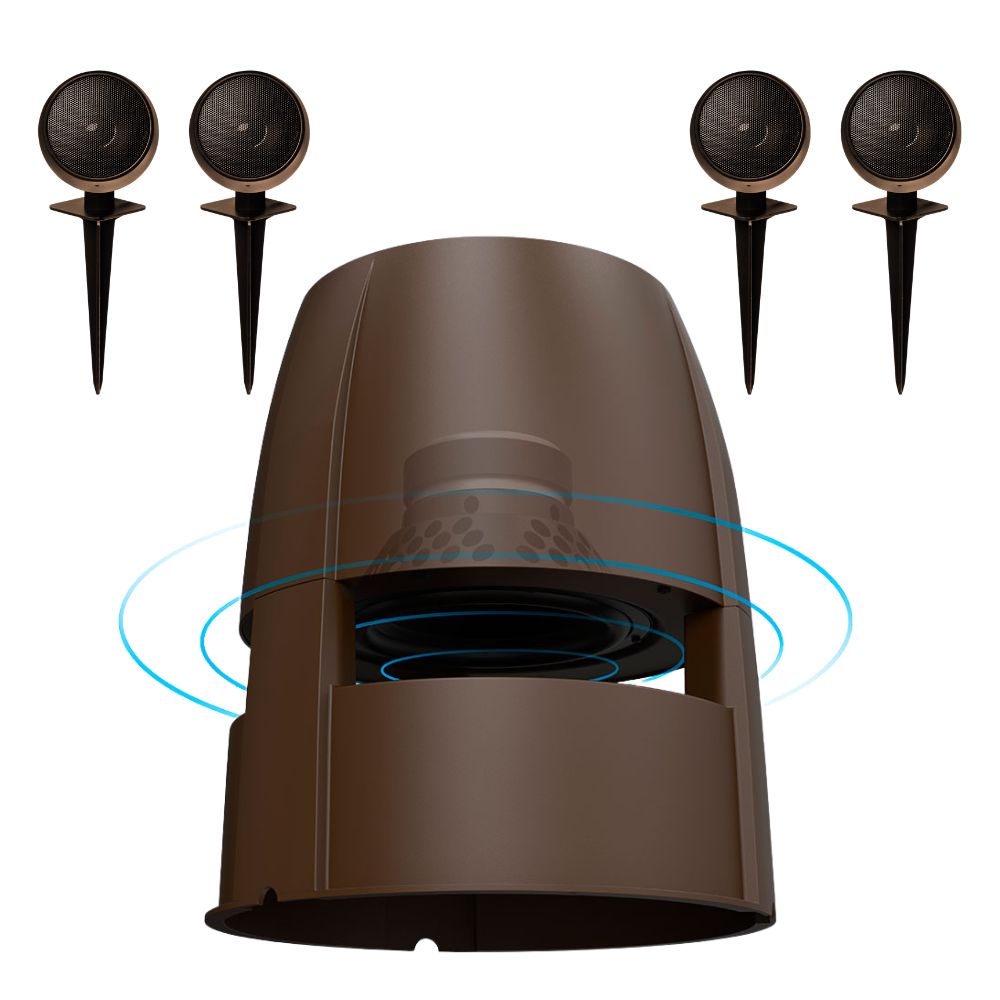4X LS3 Landscape Speakers + Outdoor 8" Omni Powered Subwoofer - Easy Install Complete Package