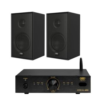Nero Stream ARC 2-Channel Amplifier 100W, HDMI ARC Input, Bluetooth + 2x Bookshelf Speakers Bundle