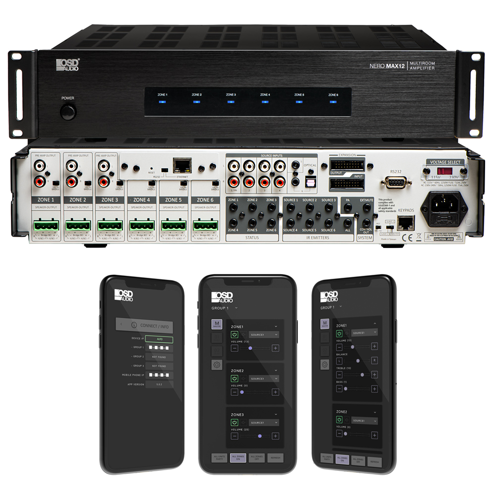 OSD Nero Max12 6 Zone App Control Matrix Multi Room Amplifier 80W/Zone, iOS Android