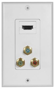OSD HDMI and Component Video Wall Plate  Single Gang, White, Gold-Plated Terminals
