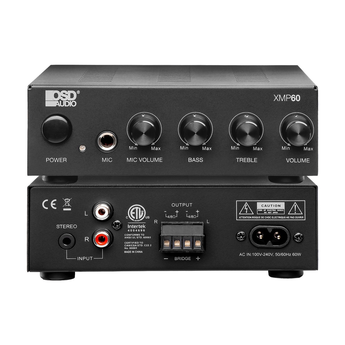 OSD XMP60 50W Compact Stereo Power Amplifier Class D, 1/4" Mic Input, Bass / Treble Control