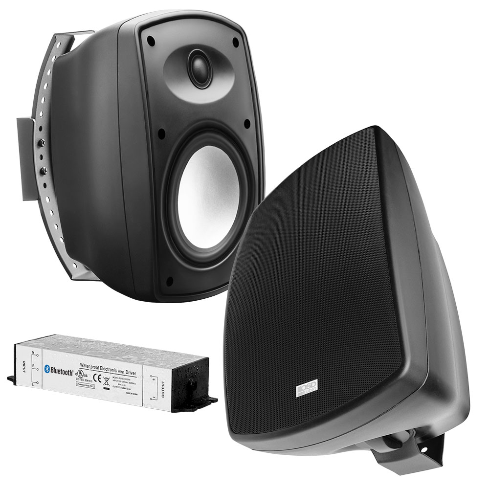 5.25" Bluetooth® Outdoor Patio Speaker Pair w/ Waterproof Power Supply, Black or White - BTP525